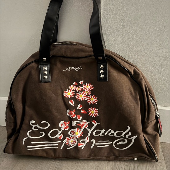 Ed Hardy Brown Travel Bag with Black Accents - Picture 2 of 3